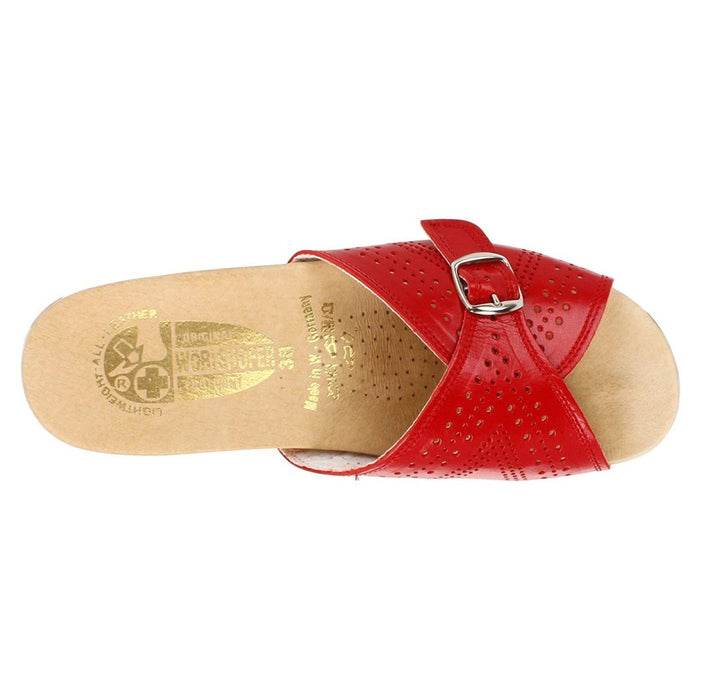 Worishofer Women's 251 Slide Red Leather - 402315801011 - Tip Top Shoes of New York